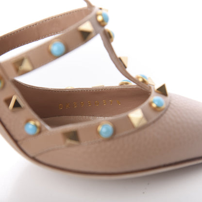 Valentino Garavani Pebbled Calfskin Rockstud Rolling Ankle Strap 100mm Pumps 37.5 Soft Noisette 7 of 8