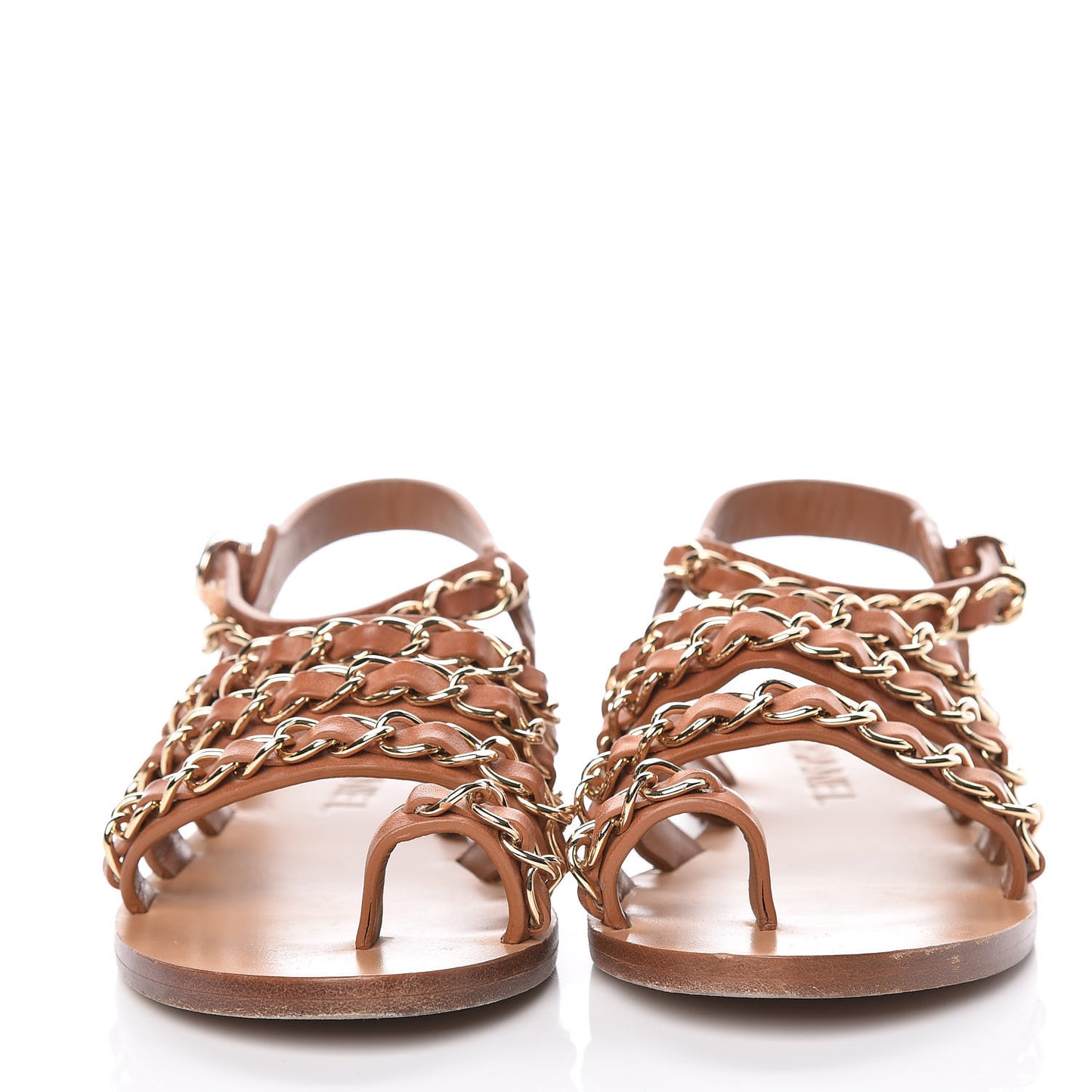 Calfskin Fantasy Chain Flat Sandals 36 Beige