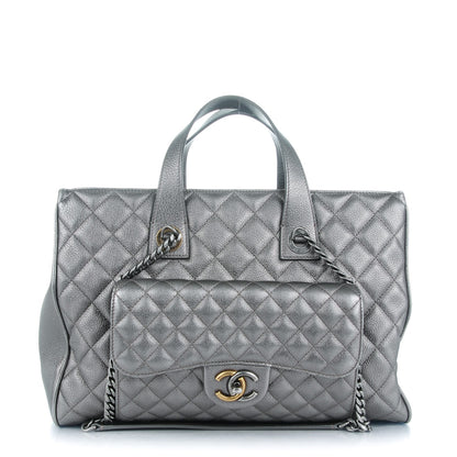 Chanel Metallic Grained Calfskin Quilted Large Casual Pocket Tote Silver 1 of 9