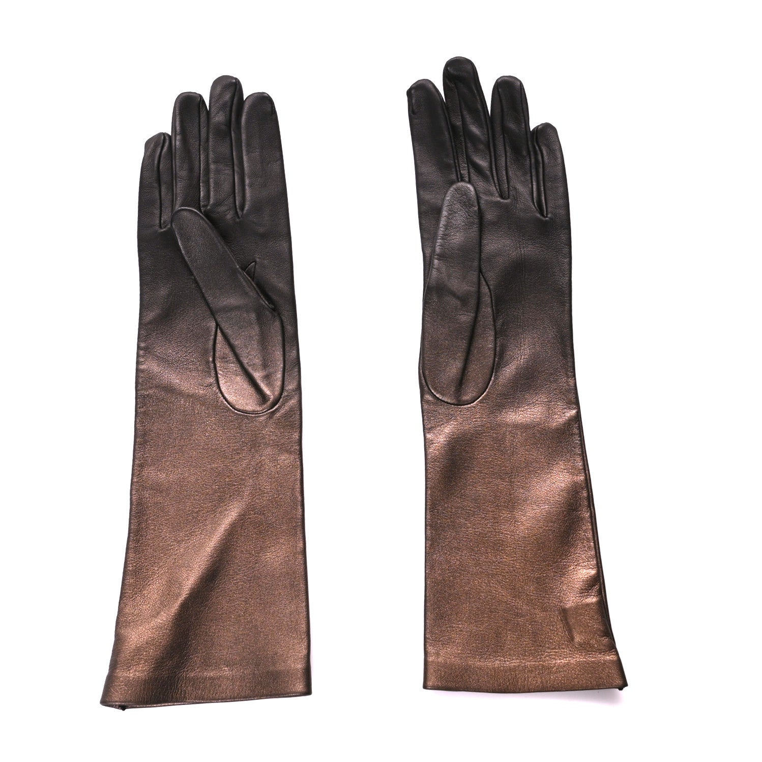 Chanel Metallic Lambskin Long Gloves 7 Black Brown 2 of 3
