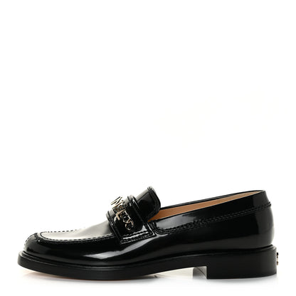 Chanel Shiny Calfskin Logo Loafers 37 Black 1 of 9