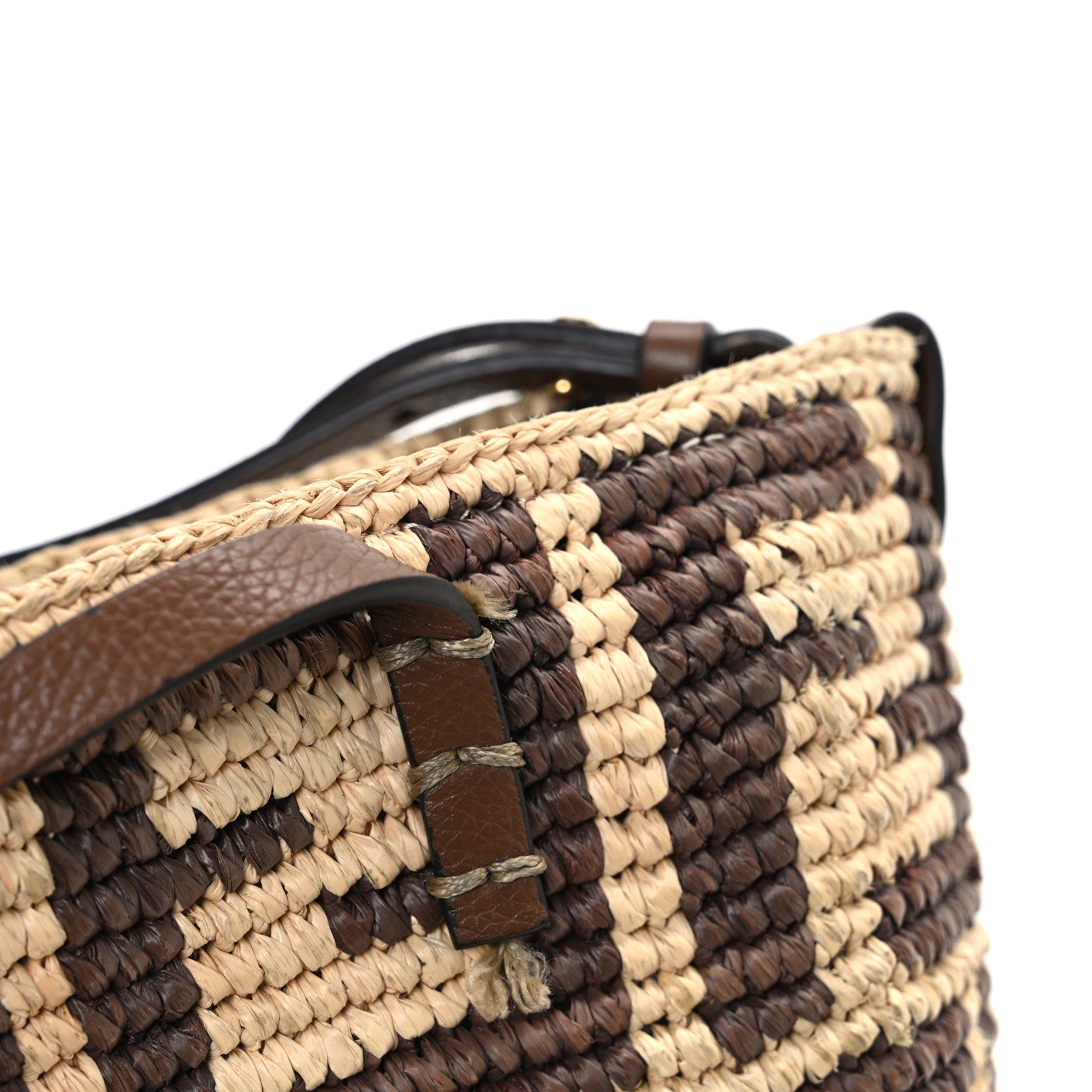 Fendi Raffia Cuoio Romano FF Crochet Mini Roll Tote  Natural Gianduia 12 of 13