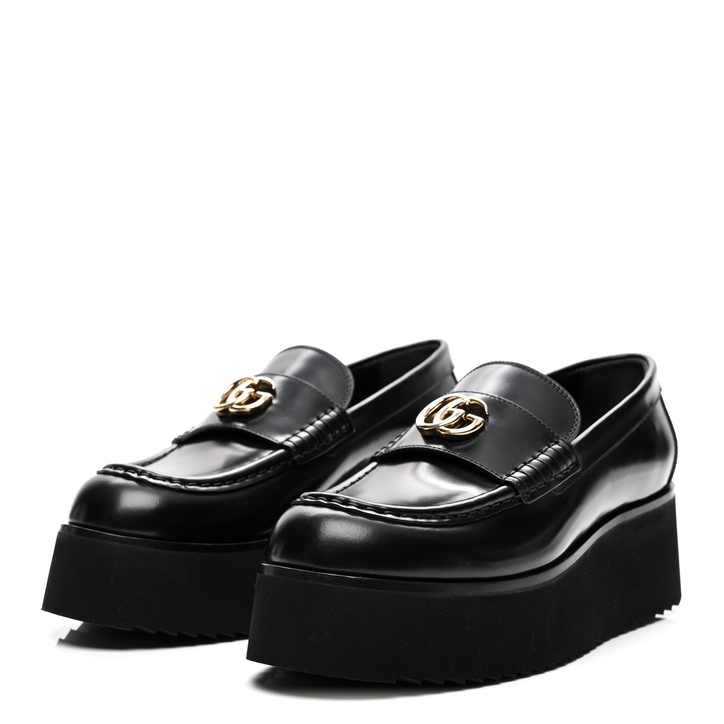 Calfskin Millennial Ribot Womens GG Wedge Platform Loafers 38 Black