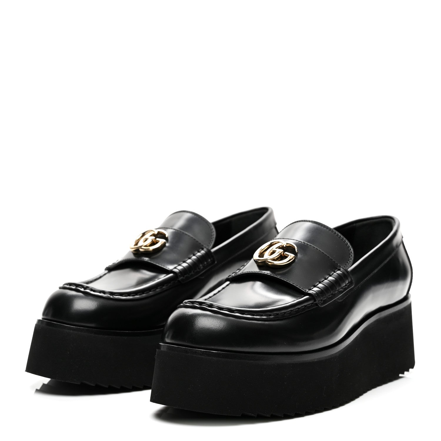 Gucci Calfskin Millennial Ribot Womens GG Wedge Platform Loafers 38 Black 3 of 9
