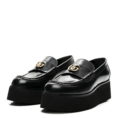 Gucci Calfskin Millennial Ribot Womens GG Wedge Platform Loafers 38 Black 3 of 9