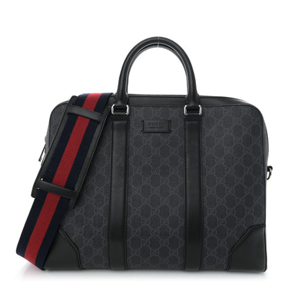 Gucci GG Supreme Monogram Appia Calfskin Web Briefcase Black 1 of 12