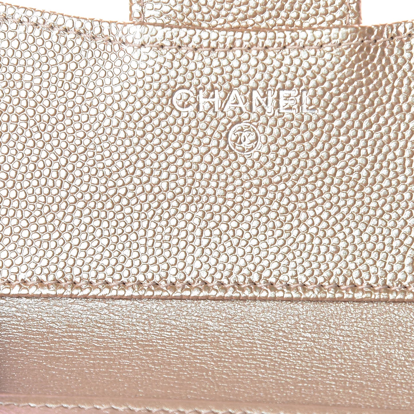 Metallic Caviar Chevron Quilted Compact Flap Wallet Light Gold