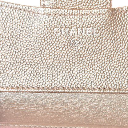 Chanel Metallic Caviar Chevron Quilted Compact Flap Wallet Light Gold 6 of 9