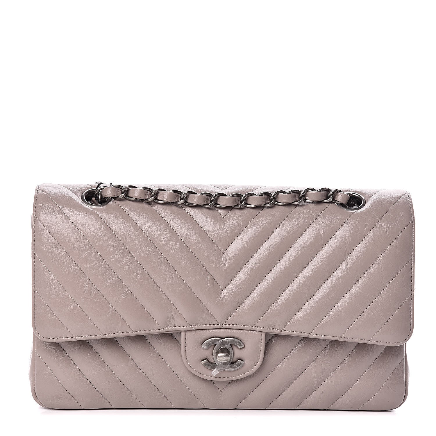 Chanel Iridescent Calfskin Chevron Quilted Medium Double Flap Grey 1 of 11