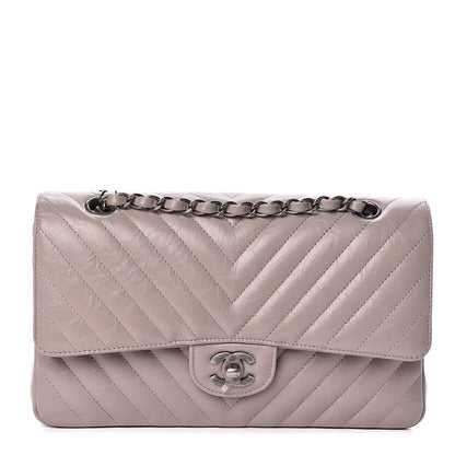 Chanel Iridescent Calfskin Chevron Quilted Medium Double Flap Grey 1 of 11