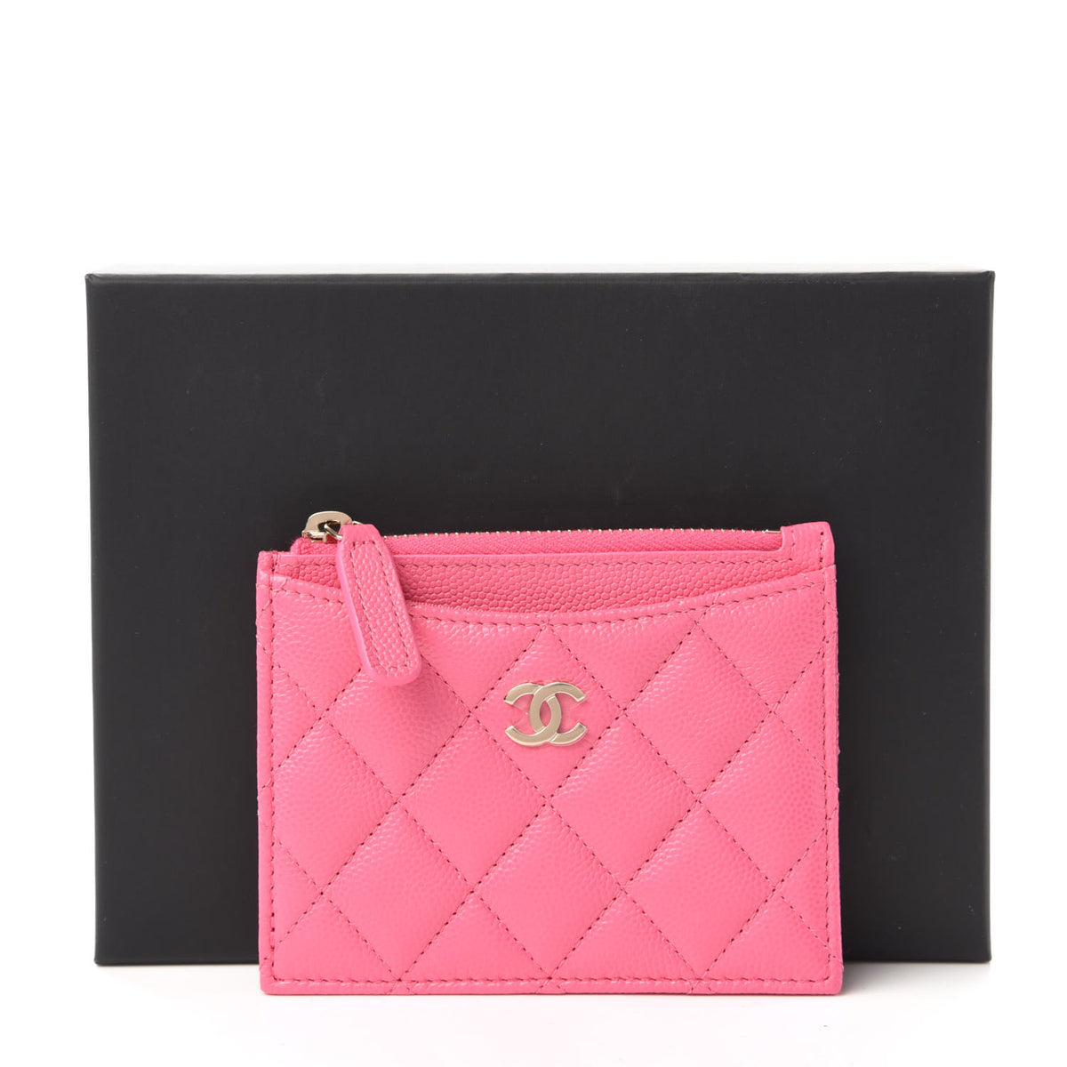 Caviar Quilted CC Zip Card Holder Pink