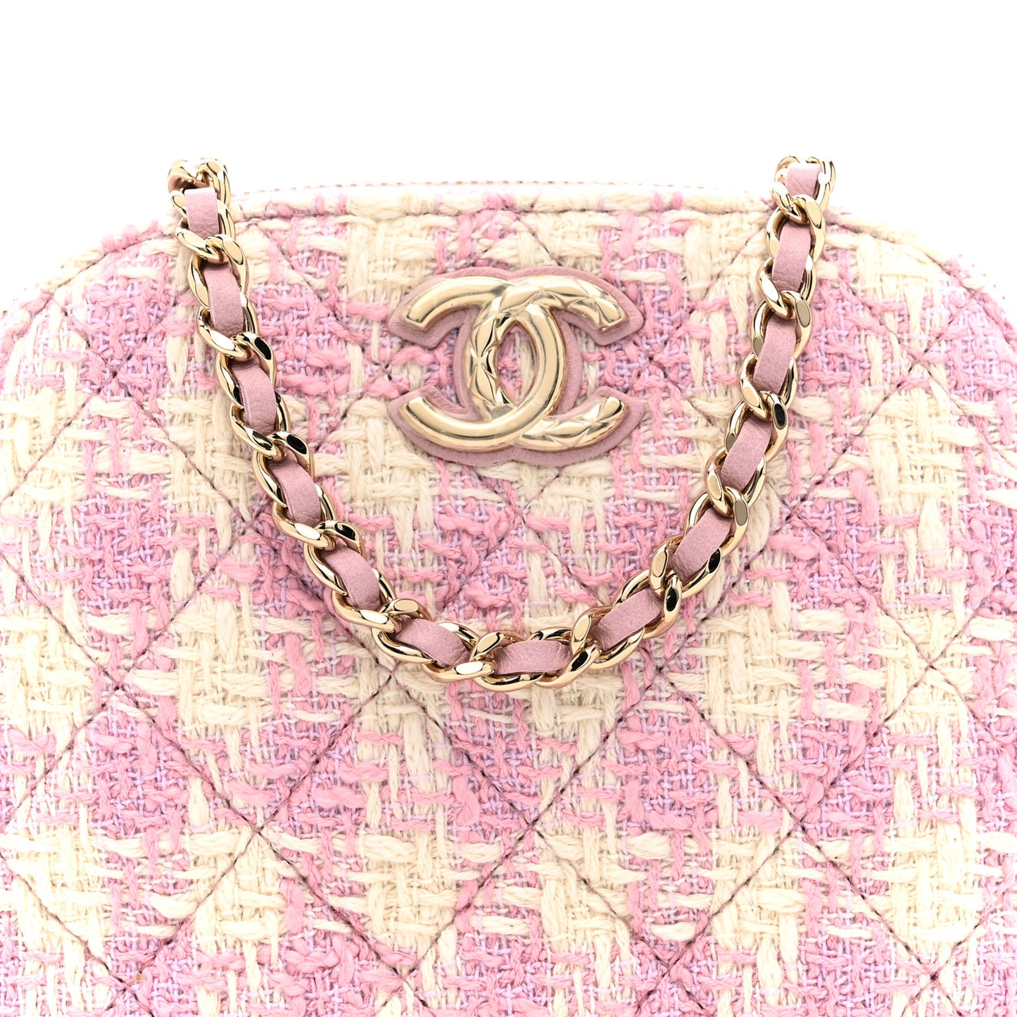 Tweed Quilted Mini Clutch With Chain Pink