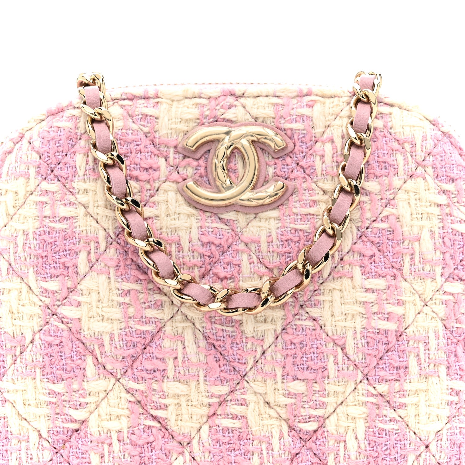 Chanel Tweed Quilted Mini Clutch With Chain Pink 8 of 10