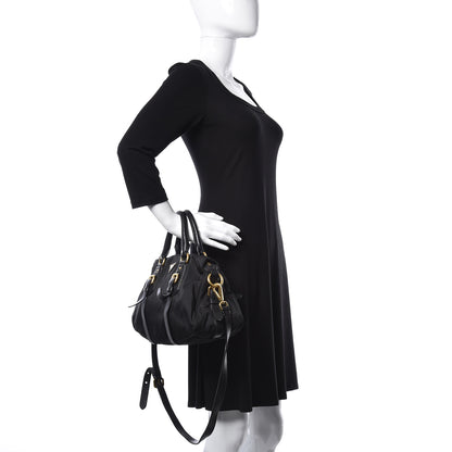 Prada Nylon Tessuto Soft Calfskin Small Shopping Satchel Black 3 of 11