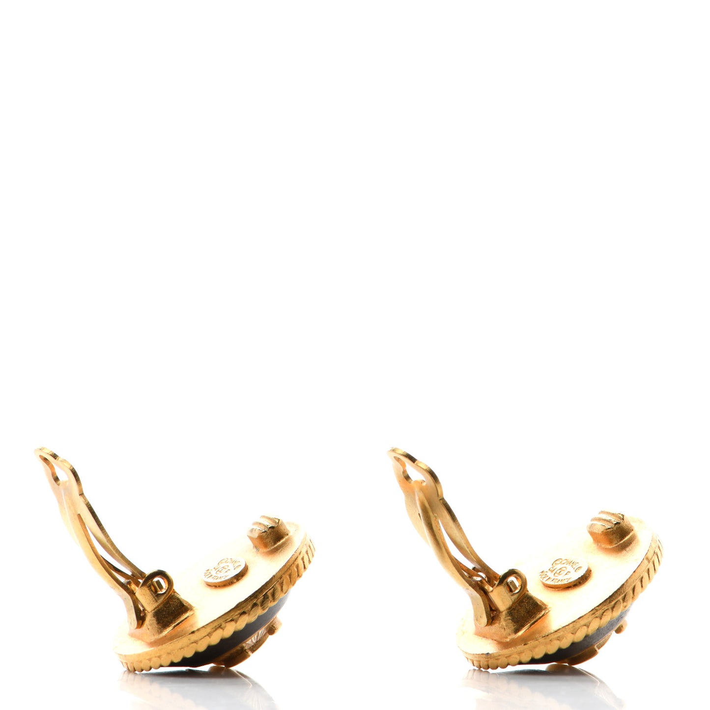 CC Round Clip On Earrings Gold Black