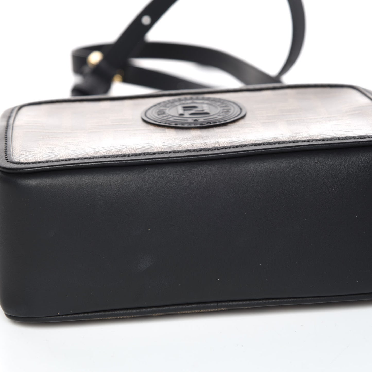Glazed Fabric Vitello Century FF 1974 Stamp Patch Mini Camera Case Mogano Panna Black