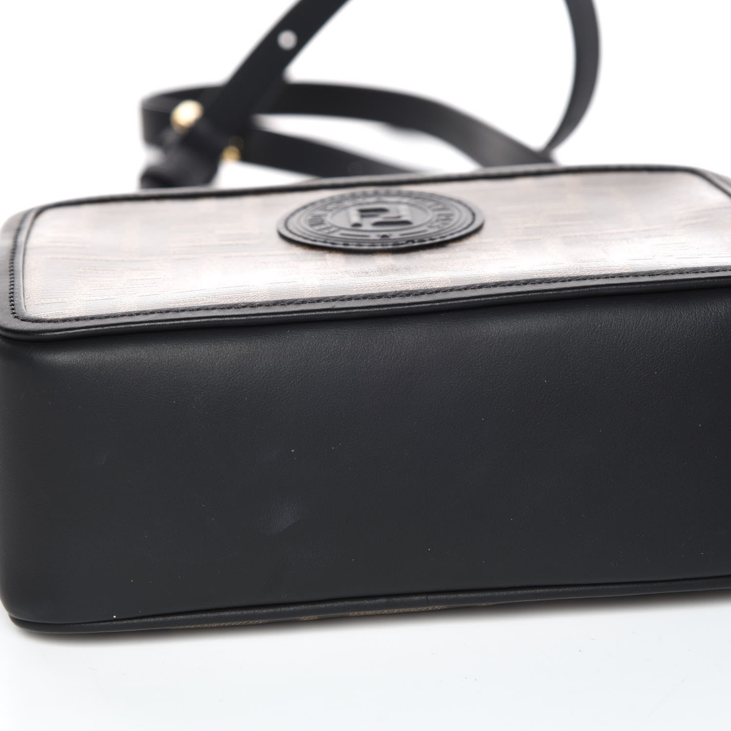 Fendi Glazed Fabric Vitello Century FF 1974 Stamp Patch Mini Camera Case Mogano Panna Black 11 of 12