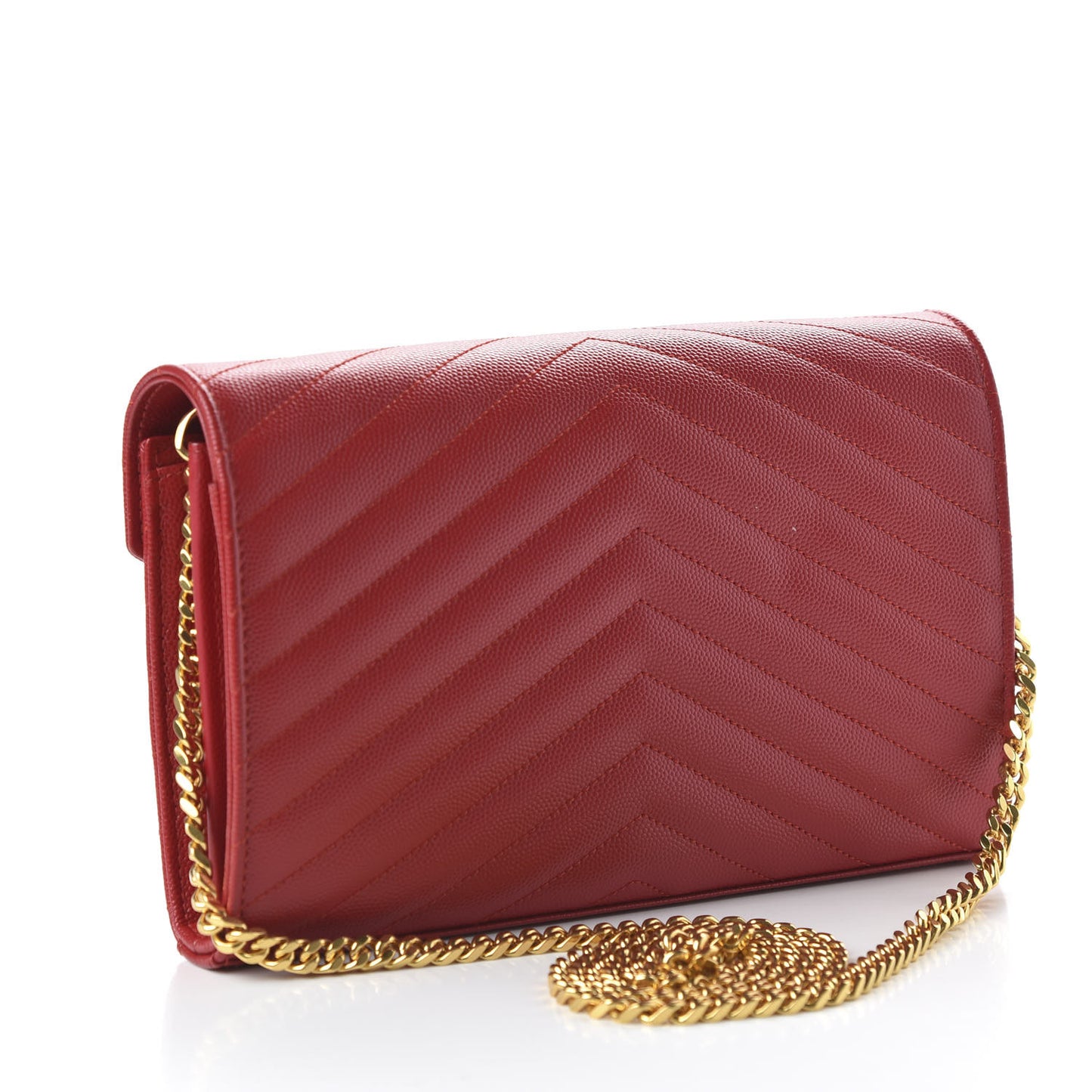 Grain De Poudre Matelasse Chevron Monogram Chain Wallet Red