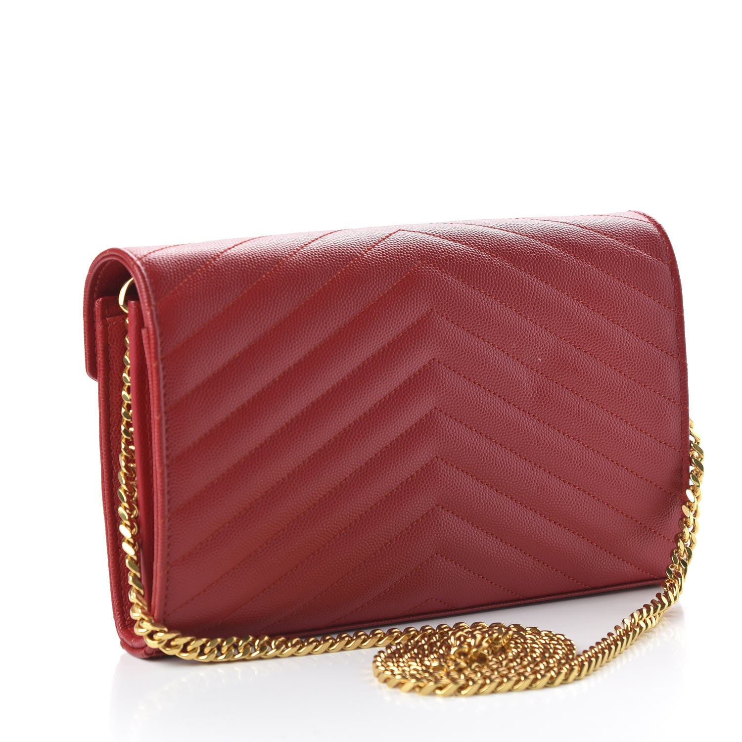 Saint Laurent Grain De Poudre Matelasse Chevron Monogram Chain Wallet Red 3 of 10