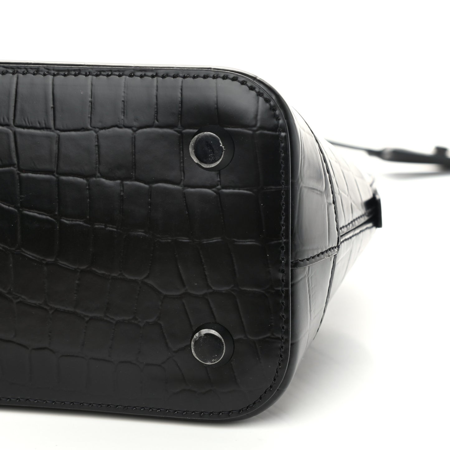 Calfskin Crocodile Embossed S Rivet Ville Top Handle Bag Black