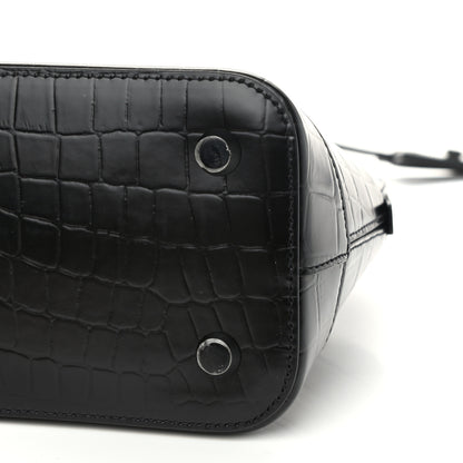 Balenciaga Calfskin Crocodile Embossed S Rivet Ville Top Handle Bag Black 10 of 12