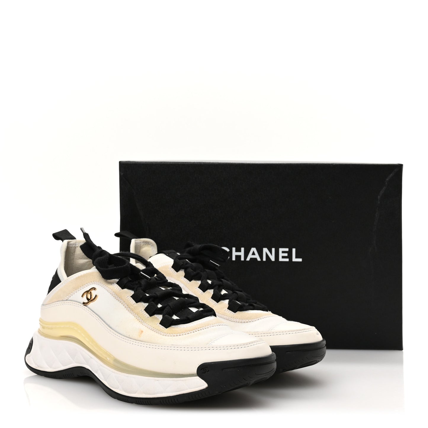 Velvet Calfskin Mixed Fibers CC Sneakers 39 Ivory Black