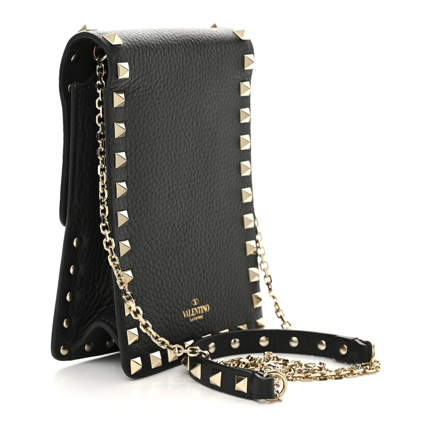 Pebbled Calfskin Rockstud Crossbody Black