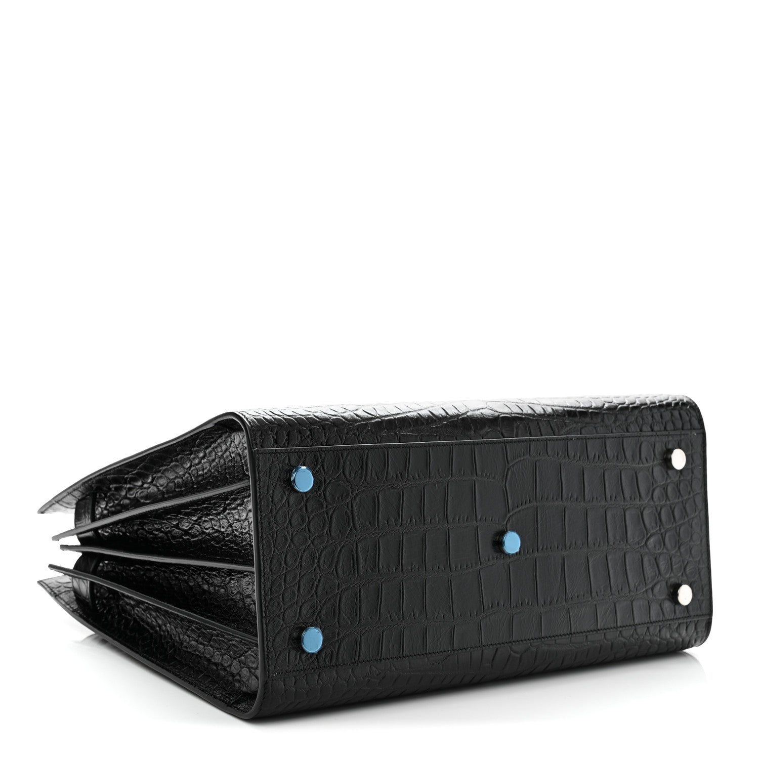 Saint Laurent Calfskin Crocodile Embossed Small Sac de Jour Black 4 of 11