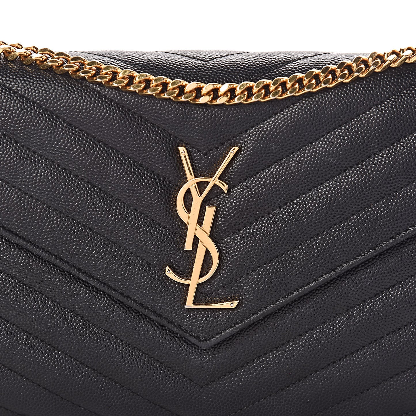 Grain De Poudre Matelasse Chevron Monogram Chain Wallet Black