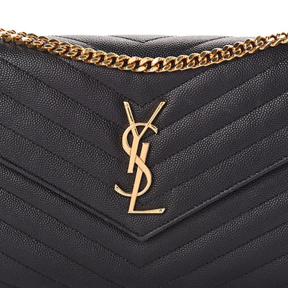 Saint Laurent Grain De Poudre Matelasse Chevron Monogram Chain Wallet Black 9 of 14