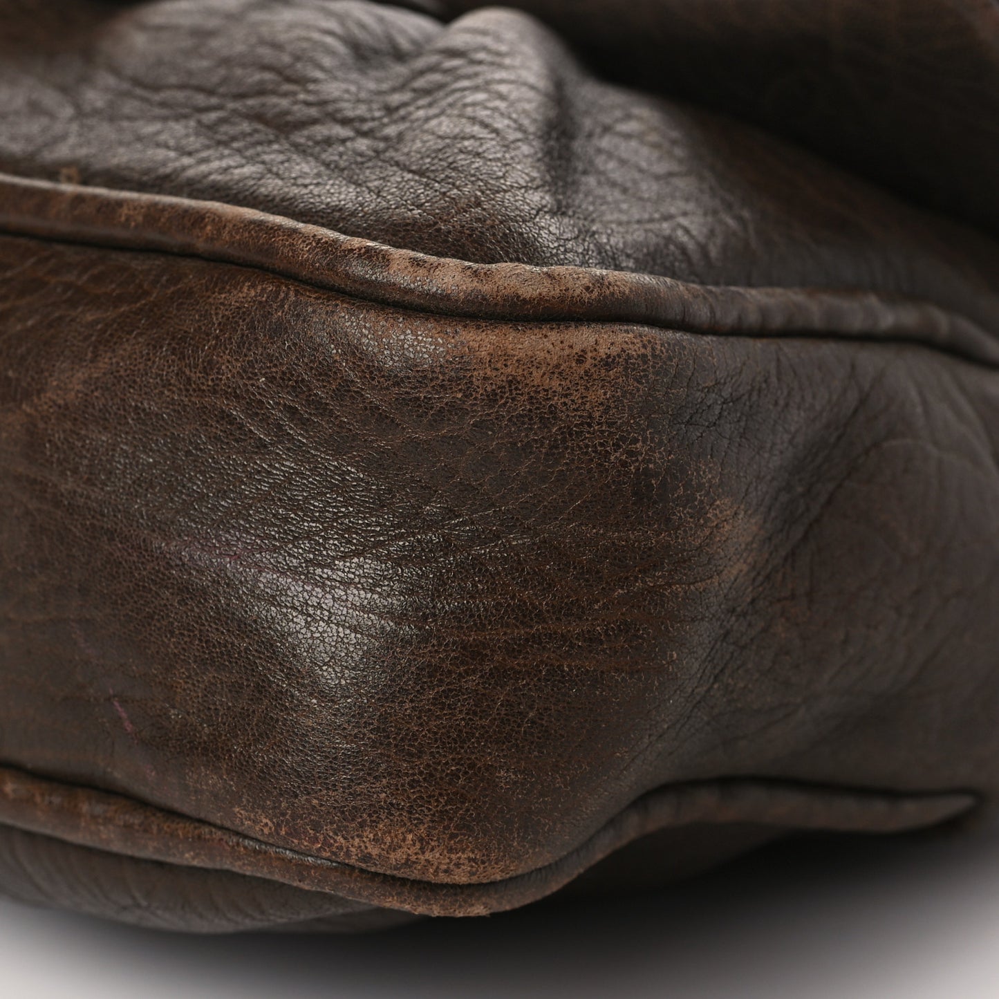 Distressed Lambskin Lady Braid Flap Brown