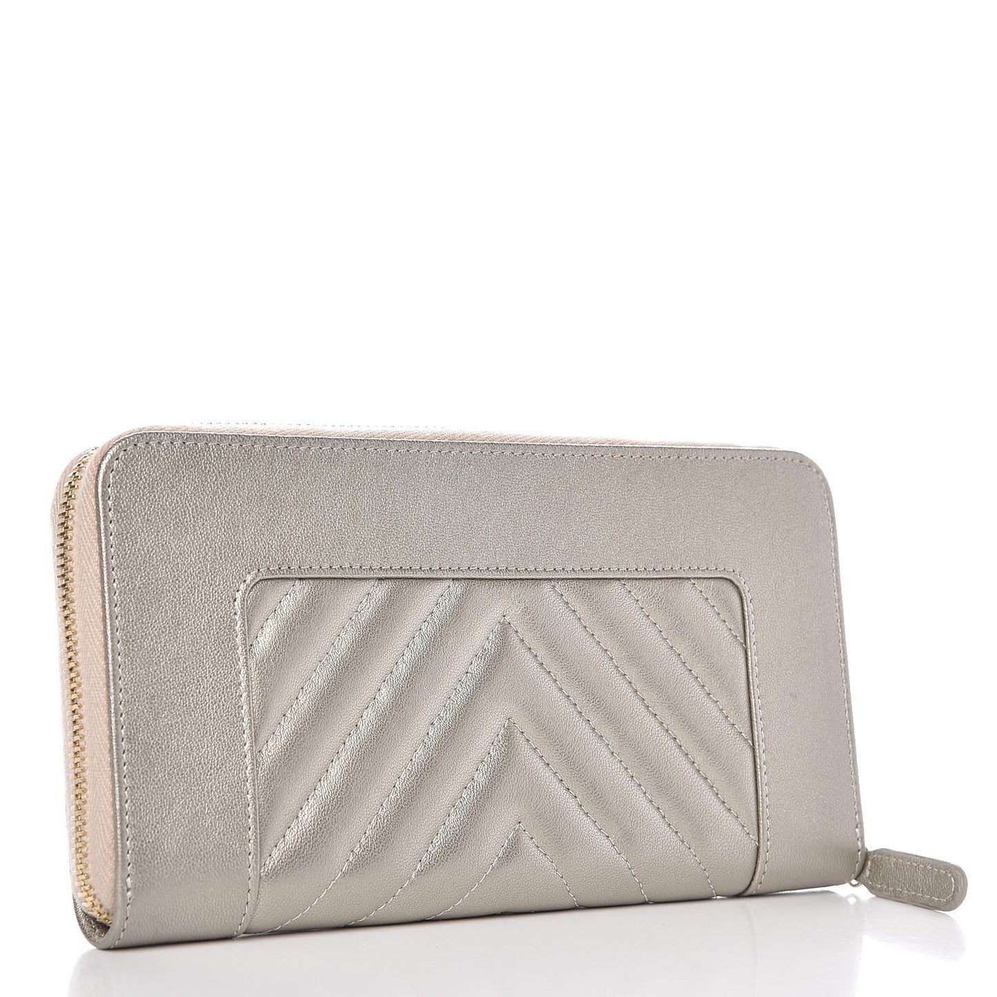 Metallic Sheepskin Quilted Mademoiselle Vintage Zip Around Wallet Light Gold