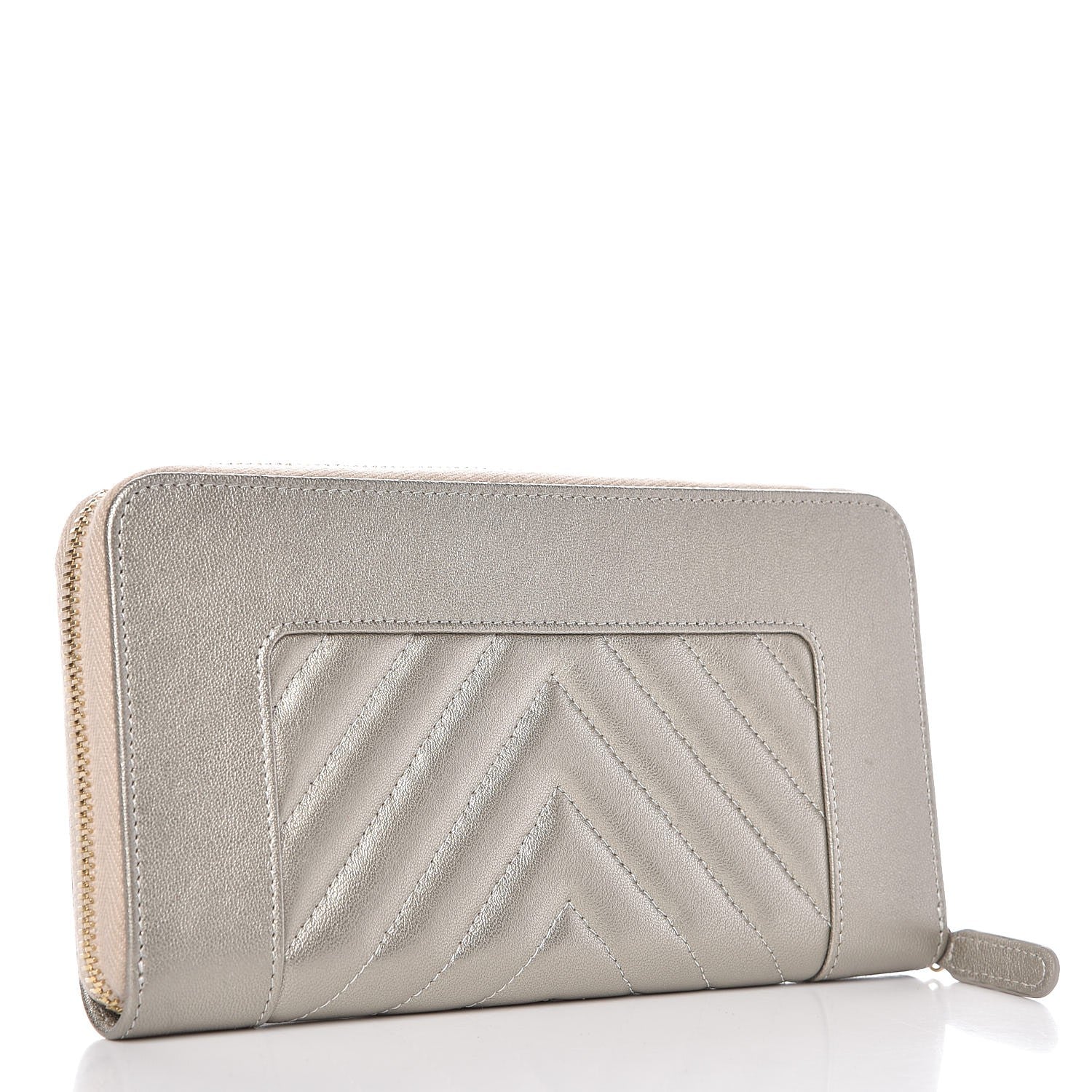 Chanel Metallic Sheepskin Quilted Mademoiselle Vintage Zip Around Wallet Light Gold 3 of 9