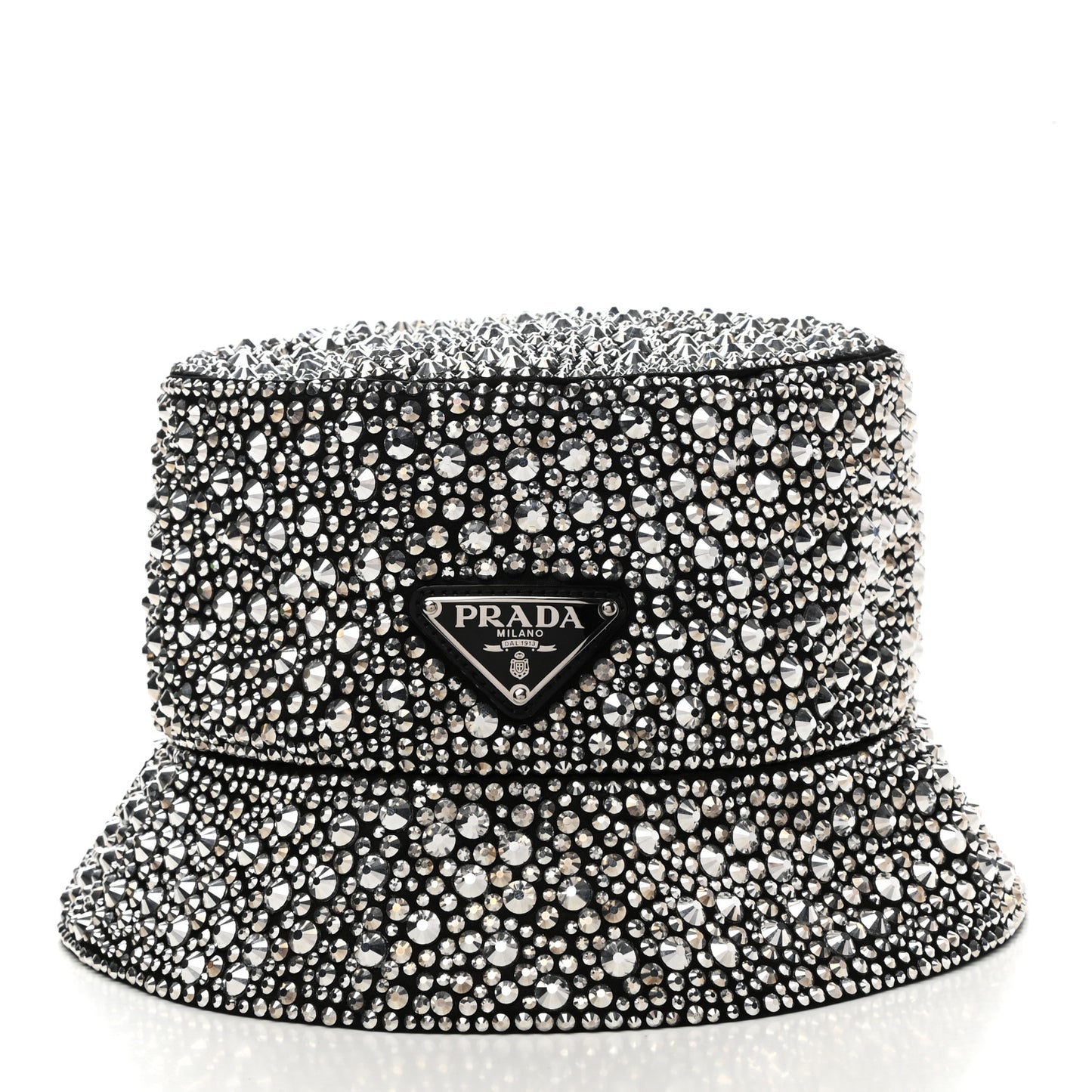 Satin Crystal Metal Triangle Logo Womens Bucket Hat M Metal