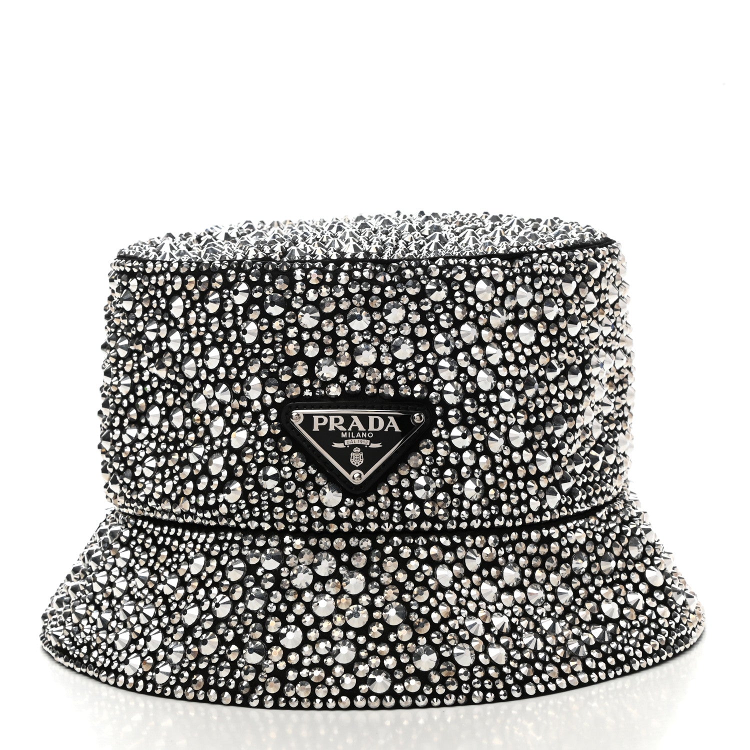 Prada Satin Crystal Metal Triangle Logo Womens Bucket Hat M Metal 3 of 9