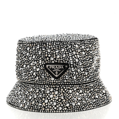 Prada Satin Crystal Metal Triangle Logo Womens Bucket Hat M Metal 3 of 9