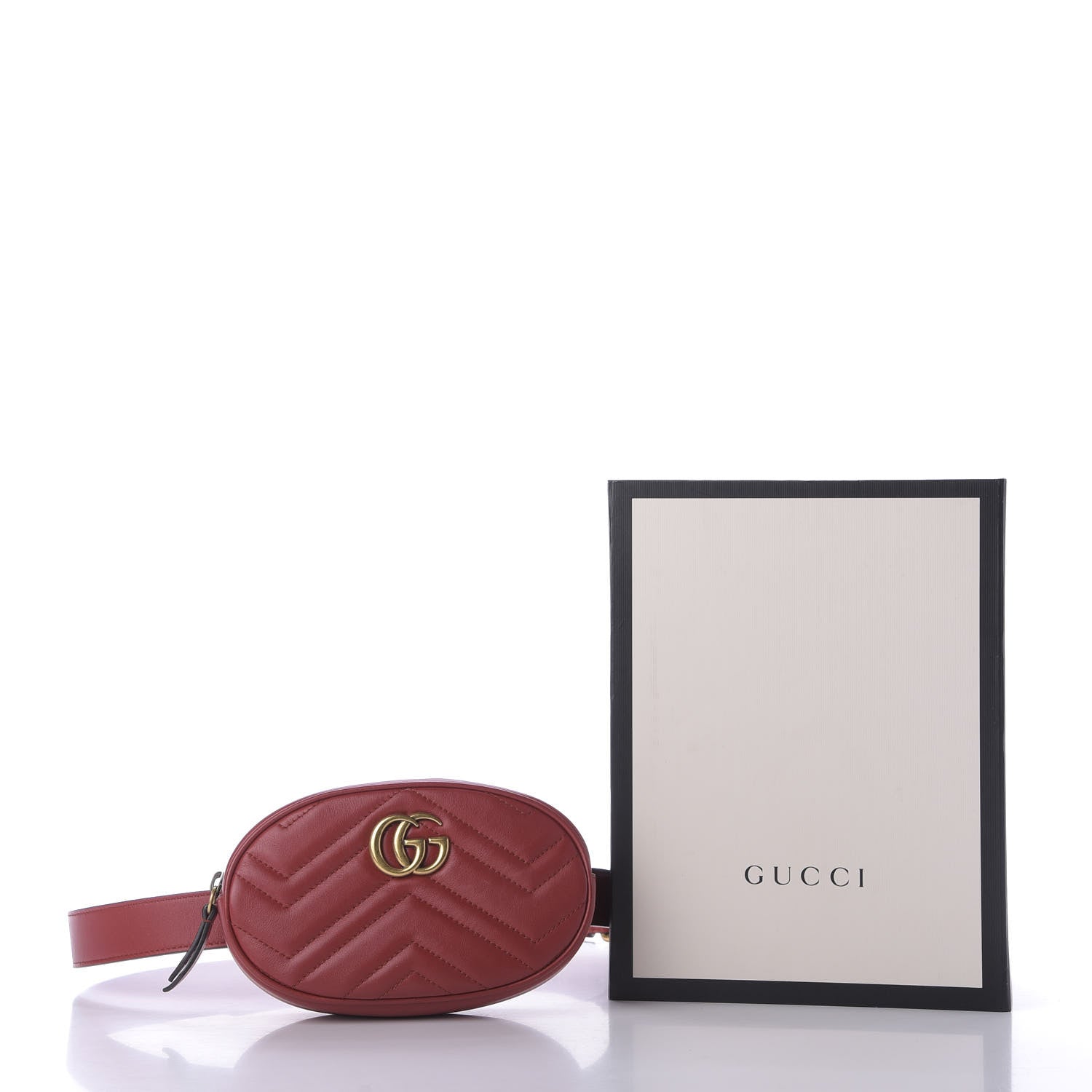 Gucci Calfskin Matelasse GG Marmont Belt Bag 95 38 Hibiscus Red 10 of 11