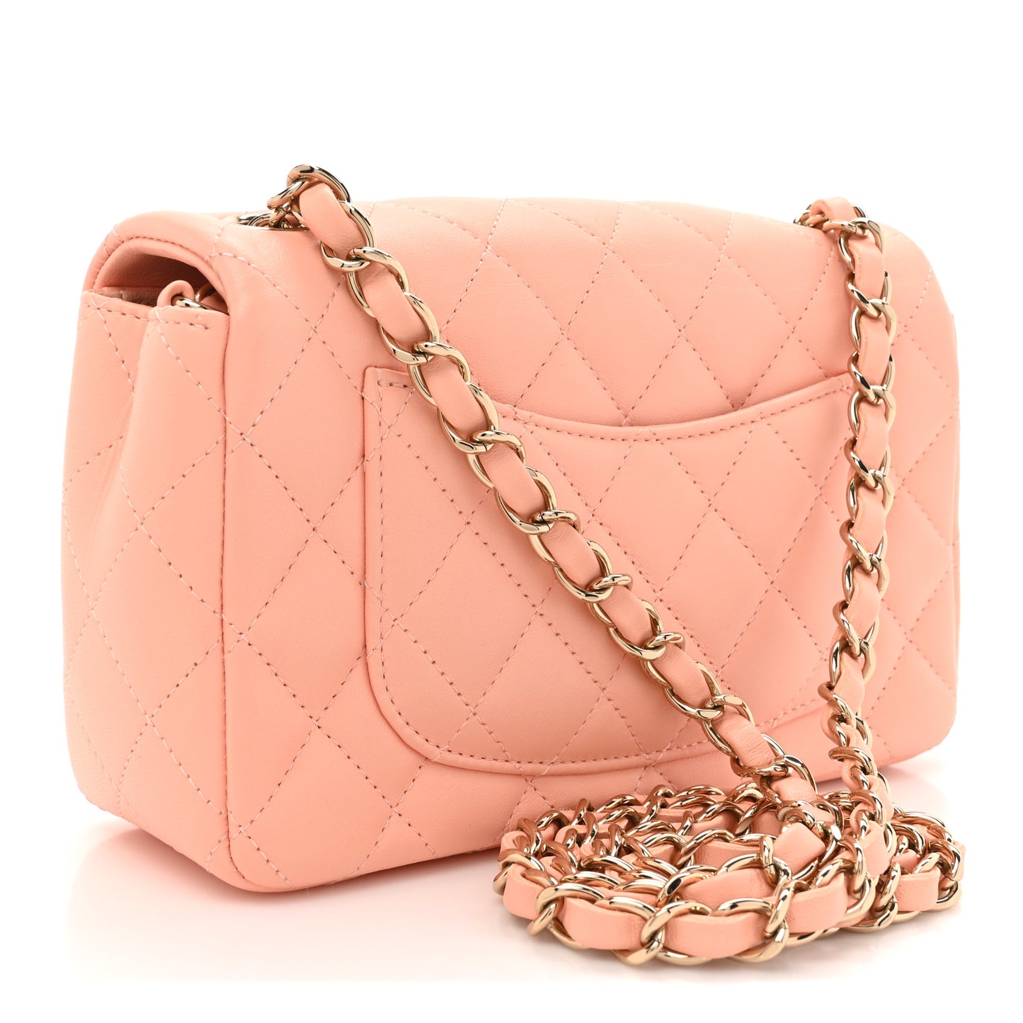 Lambskin Quilted Mini Rectangular Flap Light Orange