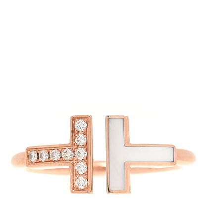 Tiffany 18K Rose Gold Diamond Mother of Pearl T Wire Ring 51 5.75 1 of 5