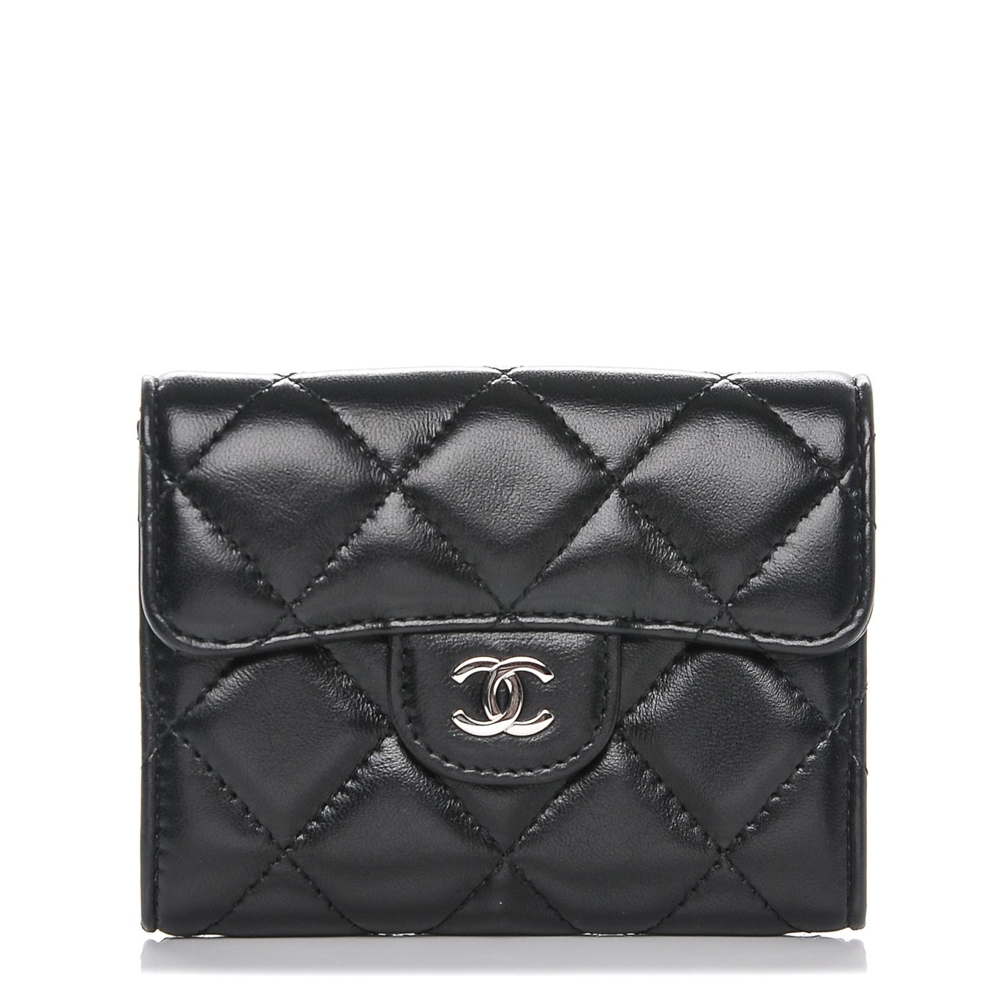 Lambskin Quilted Flap Card Holder Wallet Black