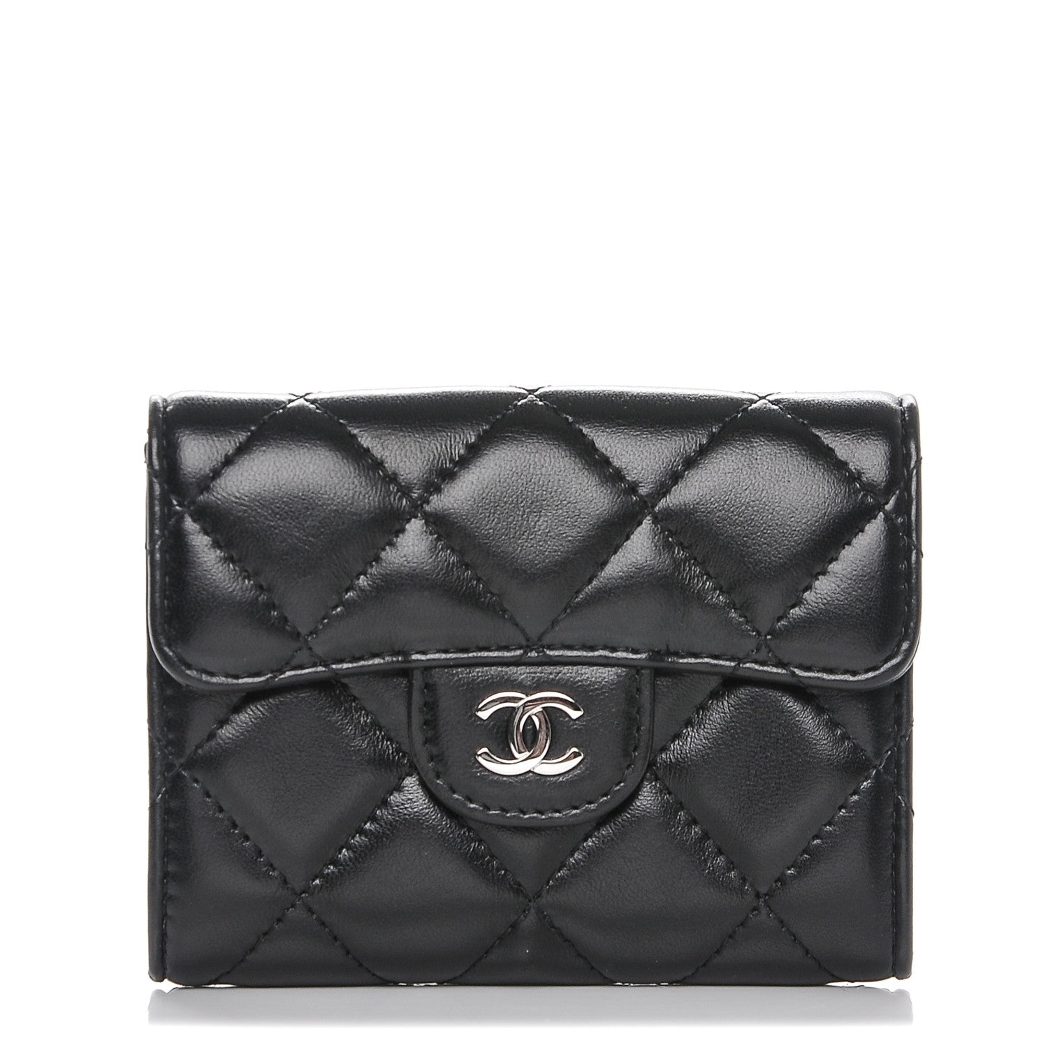 Chanel Lambskin Quilted Flap Card Holder Wallet Black 1 of 8