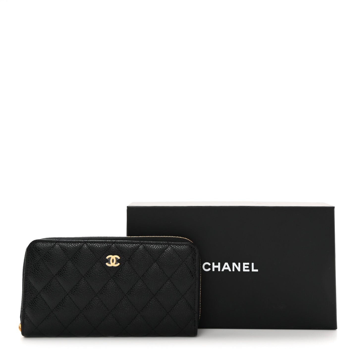 Caviar Quilted Large Gusset Zip Around Wallet Black