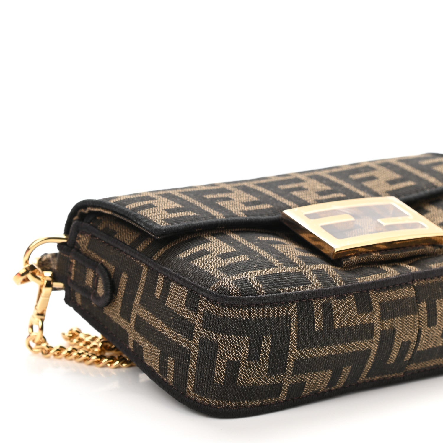 Fendi Fabric Jacquard FF 1974 Mini Baguette Tobacco Moro Black 9 of 10