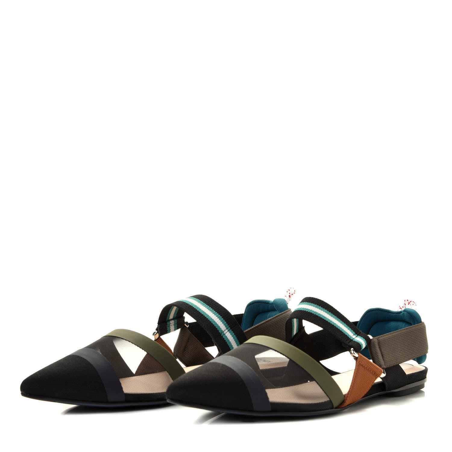 Fendi Technical Mesh Colibri Slingback Ballerina Flats 39 Green Multicolor 4 of 15