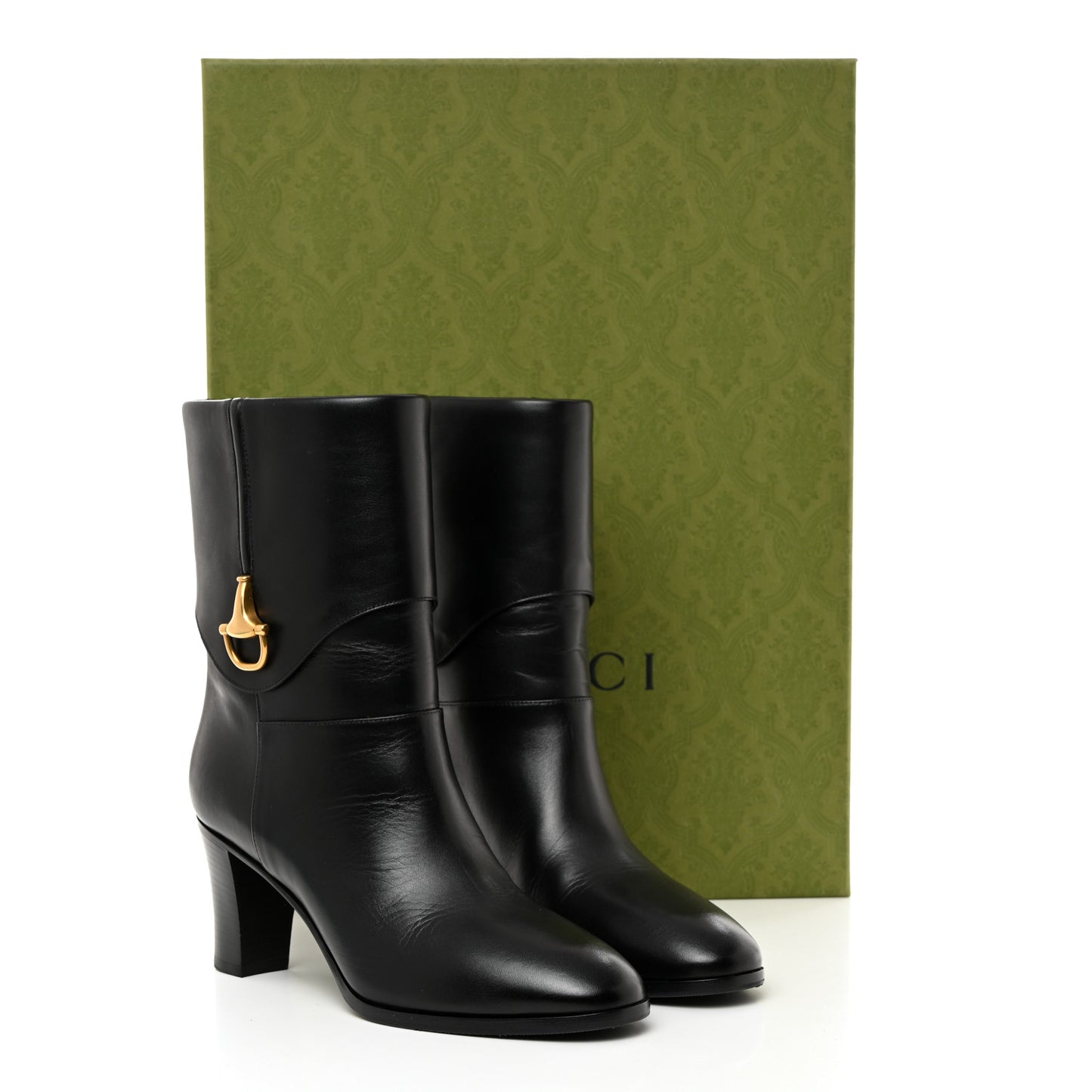 Calfskin Horsebit Elizabeth Ankle Boots 37.5 Black