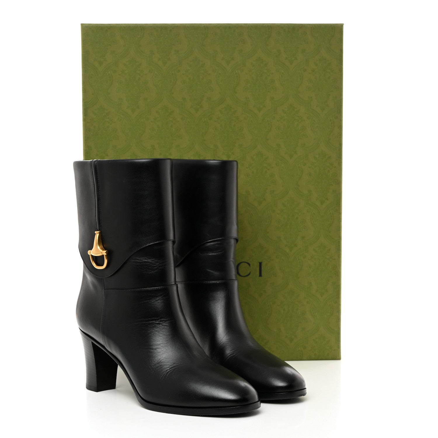 Gucci Calfskin Horsebit Elizabeth Ankle Boots 37.5 Black 9 of 9