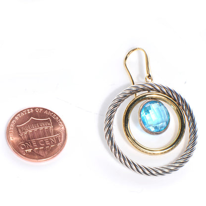 David Yurman 18K Yellow Gold Sterling Silver Blue Topaz Mobile Earrings 2 of 4