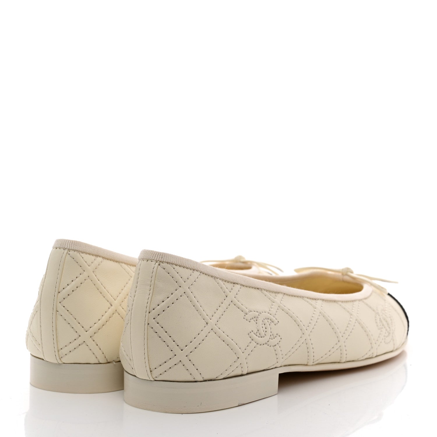 Chanel Lambskin Patent Double Stitched CC Cap Toe Ballerina Flats 39 Ivory Black 4 of 16