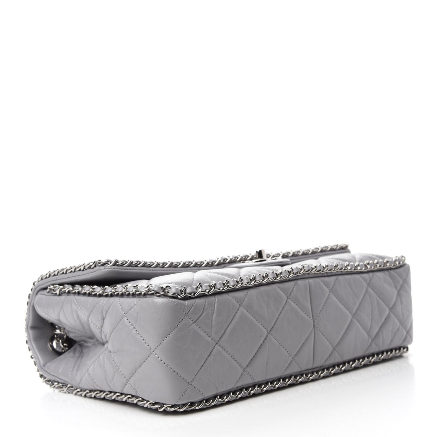 Crumpled Calfskin Large Chain All Over Flap Grey