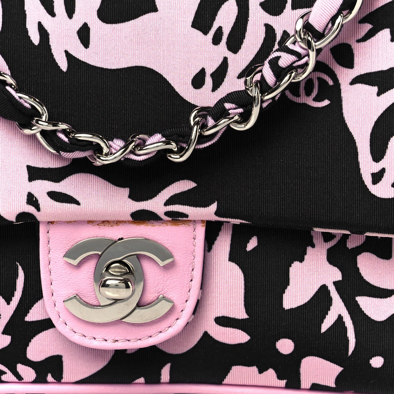 Chanel Printed Fabric East West Flap Black Pink 8 of 13